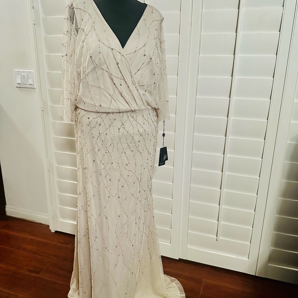 New Adrianna Papell Cream maxi Beaded Dress